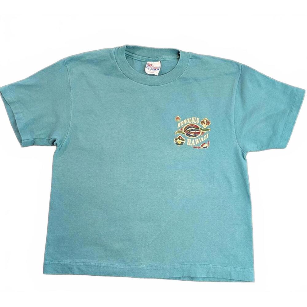 Vintage Honolulu Hawaii Women's Size M Single Stitch Teal Graphic Tee